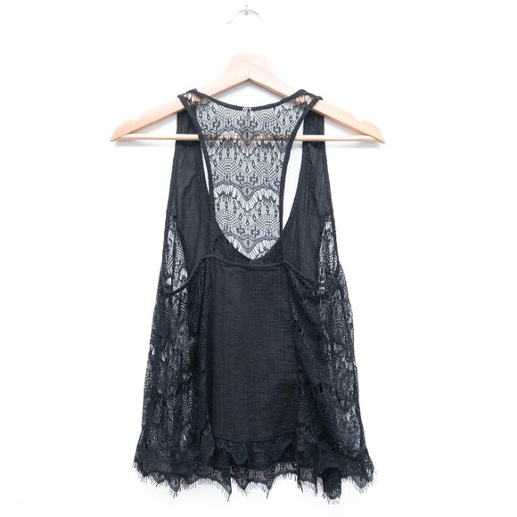 Free People V Neck Black Lace Sleeveless Top - Picture 6 of 8